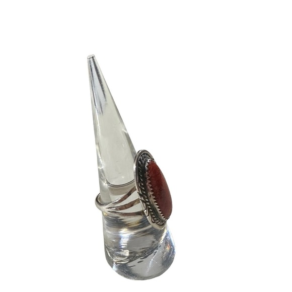 Signed C Spencer Sterling Navajo Native American Spiny Oyster Cab Ring Size 8.5 - Picture 7 of 16